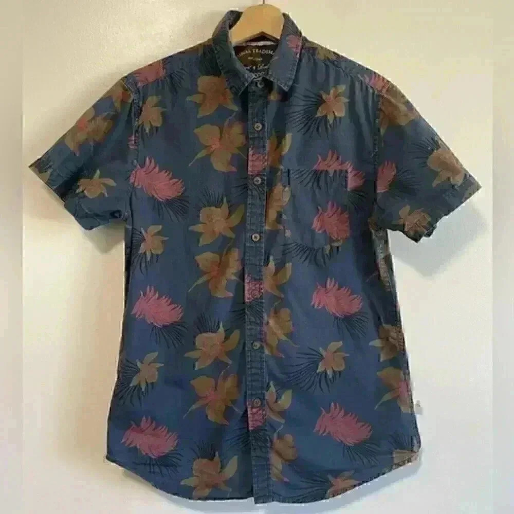 Zip Code Navy Blue Men’s Hawaian Button Up Shirt